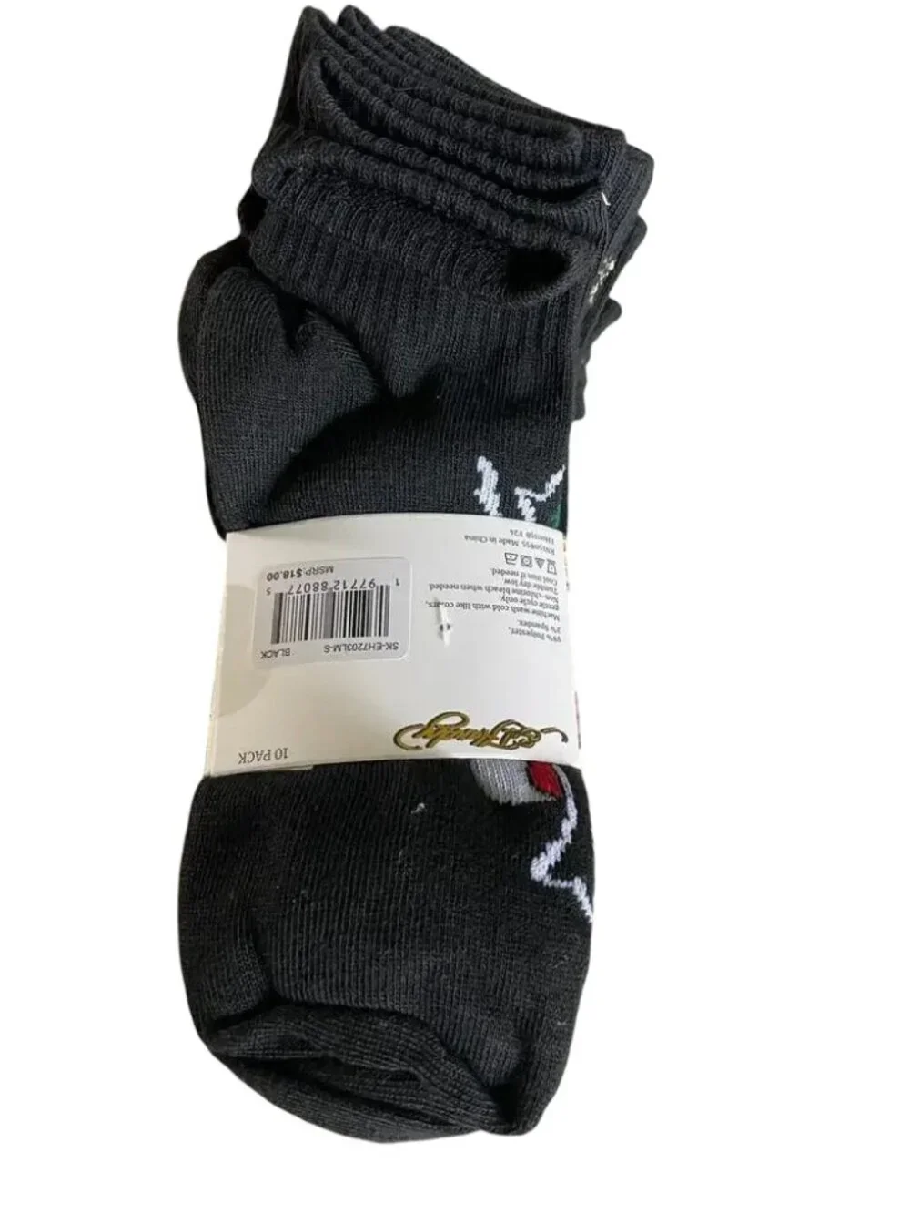 ED HARDY WOMENS 10 PAIR BLACK ANKLE SOCKS LIGHTWEIGHT